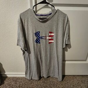 Under Armour Freedom USA Flag Logo T Shirt Mens XL HeatGear Loose Fit